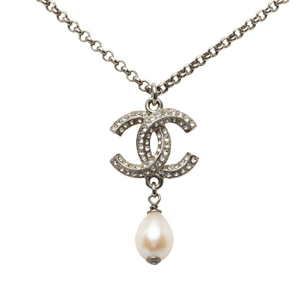 CHANEL Silver Pearl Logo Necklace